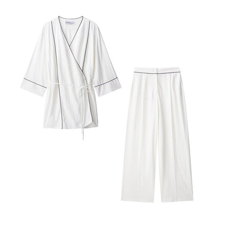 Style Women's Fashion Casual Rolled Edge Double-Breasted Jacket Wide Leg Pants - V.I.P Digital Presence