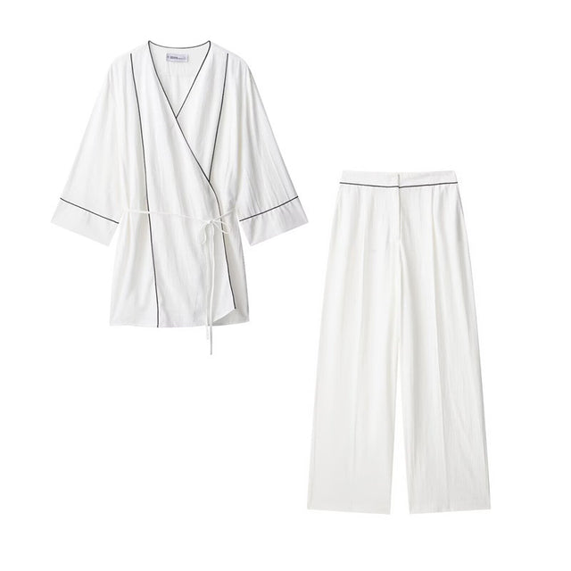 Style Women's Fashion Casual Rolled Edge Double-Breasted Jacket Wide Leg Pants - V.I.P Digital Presence
