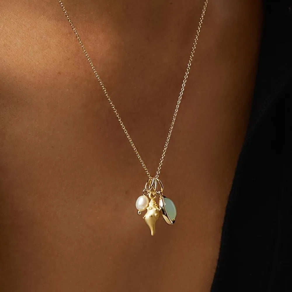 14K Gold-Plated Natural Crystal Conch Pendant Necklace - V.I.P Digital Presence