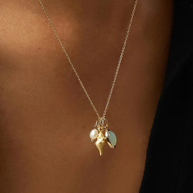 14K Gold-Plated Natural Crystal Conch Pendant Necklace - V.I.P Digital Presence