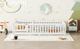 Twin Size Bed Floor Bed with Safety Guardrails and Door for Kids, White - V.I.P Digital Presence