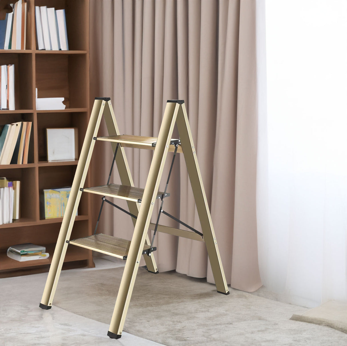 3-level ladder, aluminum alloy ladder, folding ladder, wide anti slip pedal, portable ladder with a weight capacity of 300 pound - V.I.P Digital Presence