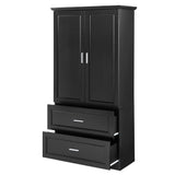 Tall Bathroom Storage Cabinet, Cabinet with Two Doors and Drawers, Adjustable Shelf, MDF Board, Black - V.I.P Digital Presence