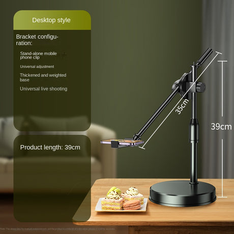 Mobile Phone Overhead Shooting Stand for Food Photography, Drawing, and Live Streaming - Adjustable Dual-Camera Position Desktop Phone Holder with Fill Light - V.I.P Digital Presence