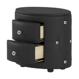 Elegant PU Nightstand with 2 Drawers and Crystal Handle,Fully Assembled Except Legs&Handles,Storage Bedside Table - Black - V.I.P Digital Presence