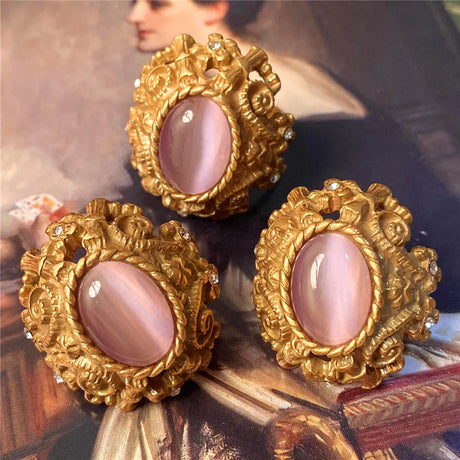 Vintage Metal Stud Earrings Natural Stone Opal Brass for Women Gold Color Jewelry New Elegant Travel Gift - V.I.P Digital Presence