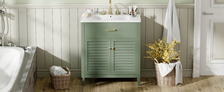 30-Inch Bathroom Vanity with Ceramic Sink Combination, Ample Storage - Features 1 Pullout and Multifunctional Shelf Dividers - V.I.P Digital Presence