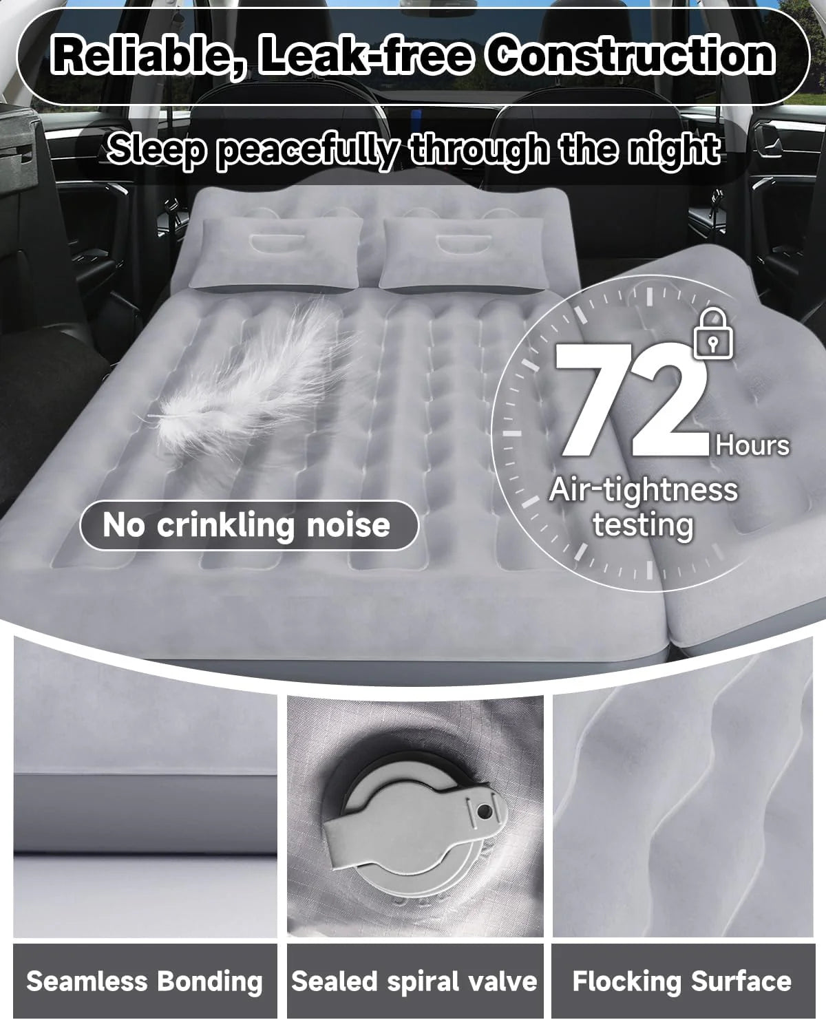 Umbrauto 29.53in/75cm Wide Car Air Mattress – Inflatable SUV, Truck & Van Back Seat Camping Bed with Pump & Pillows, Gray - V.I.P Digital Presence