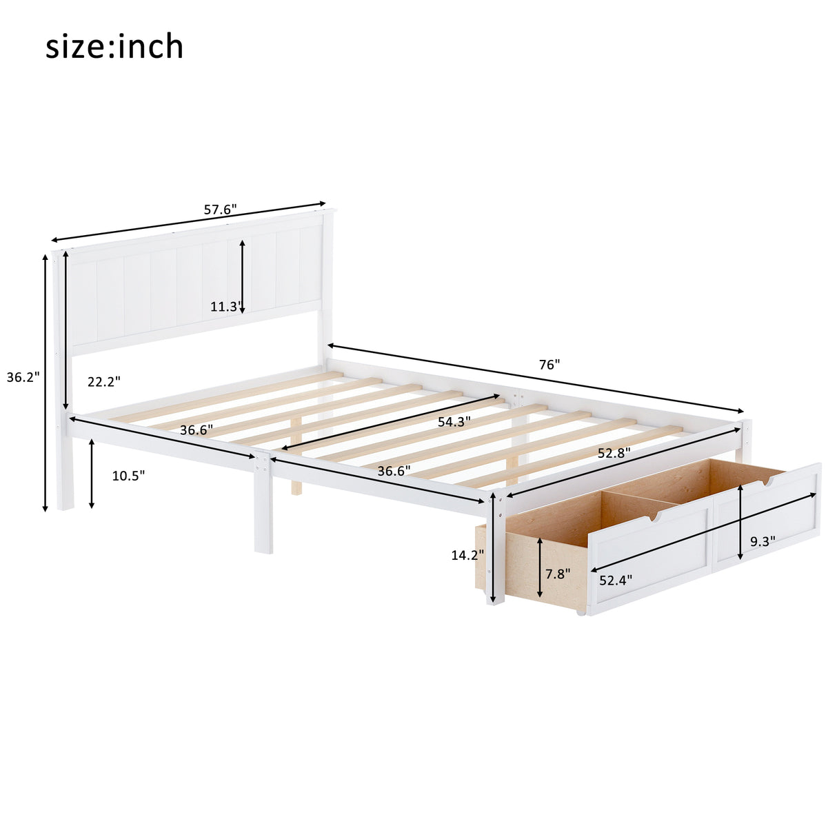 Full Size Platform Bed with Under-bed Drawers White - V.I.P Digital Presence