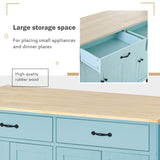 Kitchen Island Cart with 4 Door Cabinet and Two Drawers and 2 Locking Wheels - Solid Wood Top (Mint Green)