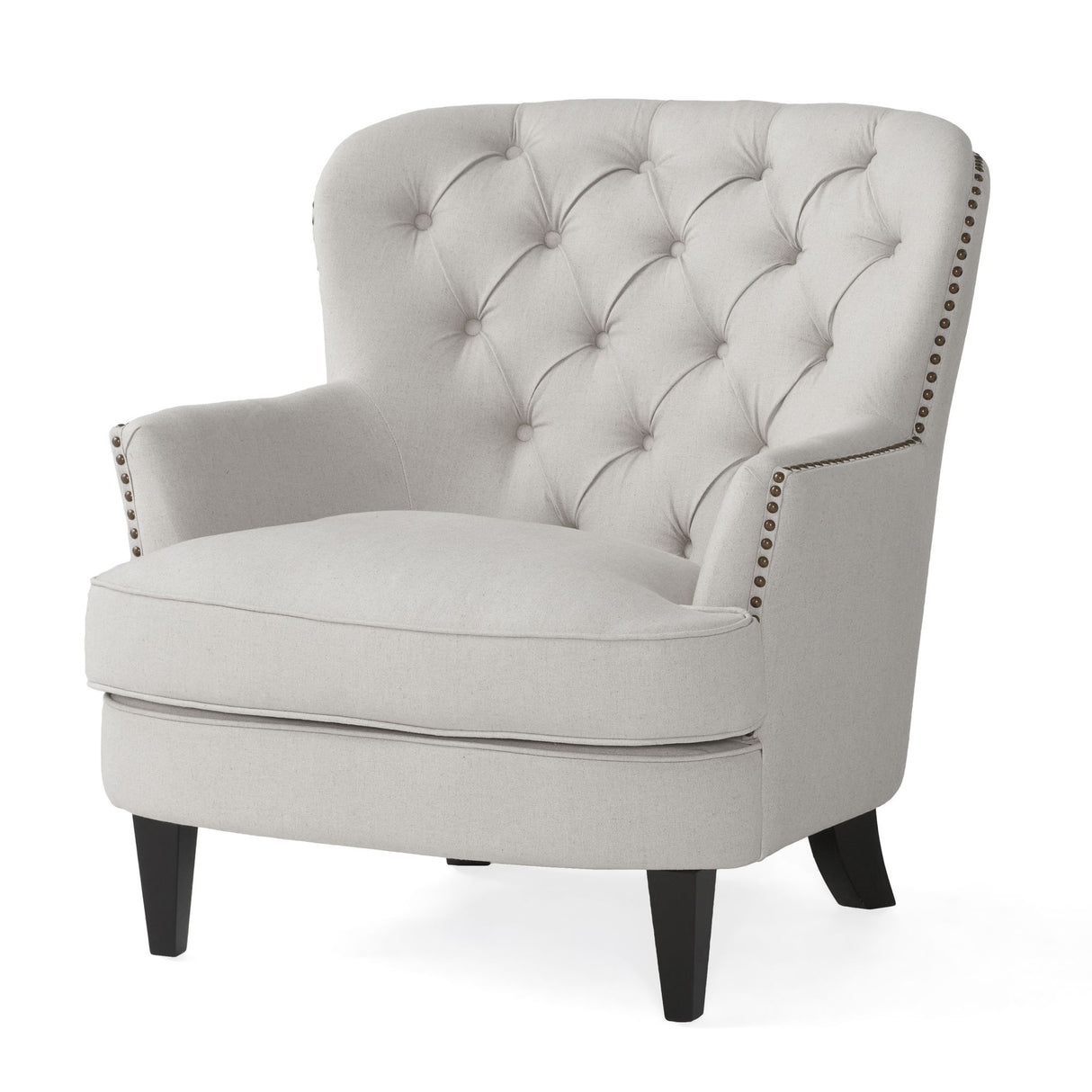 Modern light grey fabric club chair and Ottoman set, stylish cushioned armchair, paired with Ottoman style - V.I.P Digital Presence