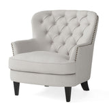 Modern light grey fabric club chair and Ottoman set, stylish cushioned armchair, paired with Ottoman style - V.I.P Digital Presence