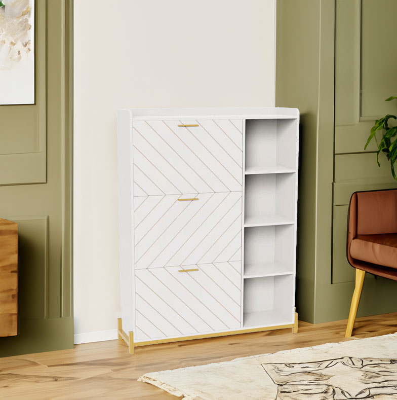 Shoe Cabinet with 3 Flip Drawers & Open Shelves, Modern Entryway Shoe Storage Cabinet Slim, Narrow Hidden Shoe Rack for Heels - V.I.P Digital Presence