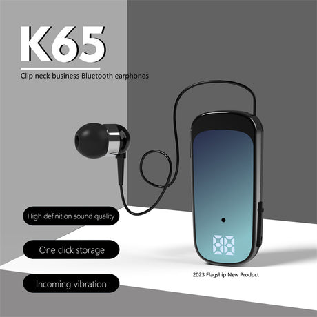 K65 Collar style Telescopic Cable Bluetooth Earphones In Ear Digital Display Long Range Business Single Ear Earphones 5.2 - V.I.P Digital Presence