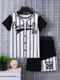 Children's Round Neck Contrast Striped T-Shirt and Shorts Set - V.I.P Digital Presence