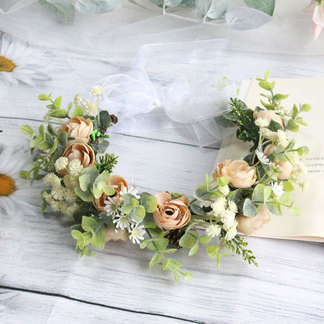 Forest style curled edge rose headband, simulated starry sky, eucalyptus wreath, bride's wedding dress, photography, headwear - V.I.P Digital Presence