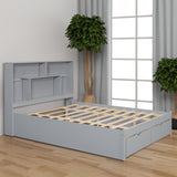 Queen Size Platform Bed with Storage Headboard and 2 Drawers, Gray - V.I.P Digital Presence