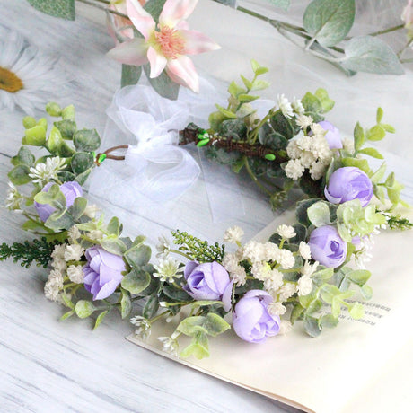 Forest style curled edge rose headband, simulated starry sky, eucalyptus wreath, bride's wedding dress, photography, headwear - V.I.P Digital Presence