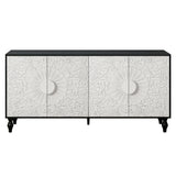 Vintage White Large Faceted Carved And Spliced Doors Combined With Black Frames For TV Stand Table,Sideboards, Accent Cabinets - V.I.P Digital Presence