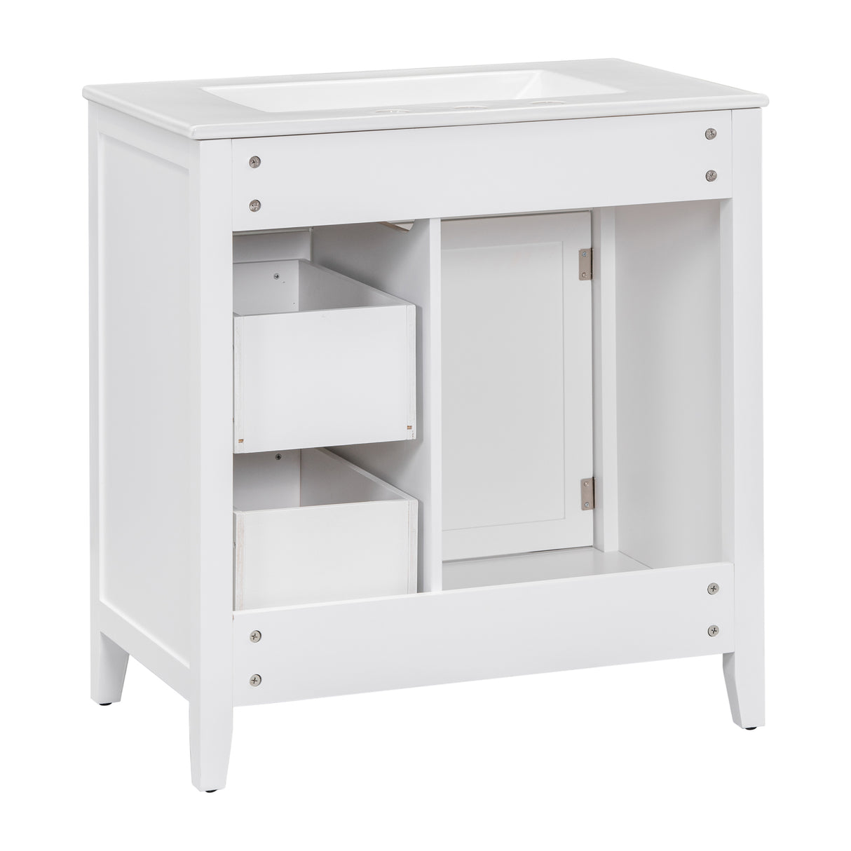 30" Bathroom Vanity with Sink Top, Bathroom Vanity Cabinet with Door and Two Drawers, Solid Wood Frame, One Package, White - V.I.P Digital Presence