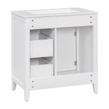 30" Bathroom Vanity with Sink Top, Bathroom Vanity Cabinet with Door and Two Drawers, Solid Wood Frame, One Package, White - V.I.P Digital Presence