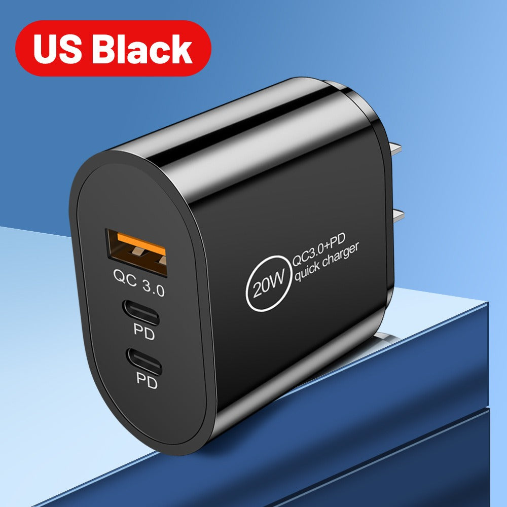 Cargador de teléfono móvil USB+2PD tipo C con múltiples puertos para viajes