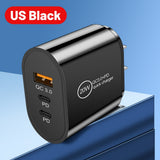 Cargador de teléfono móvil USB+2PD tipo C con múltiples puertos para viajes