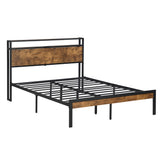 Queen Size Metal Platform Bed Frame with Wooden Headboard and Footboard with USB LINER - V.I.P Digital Presence
