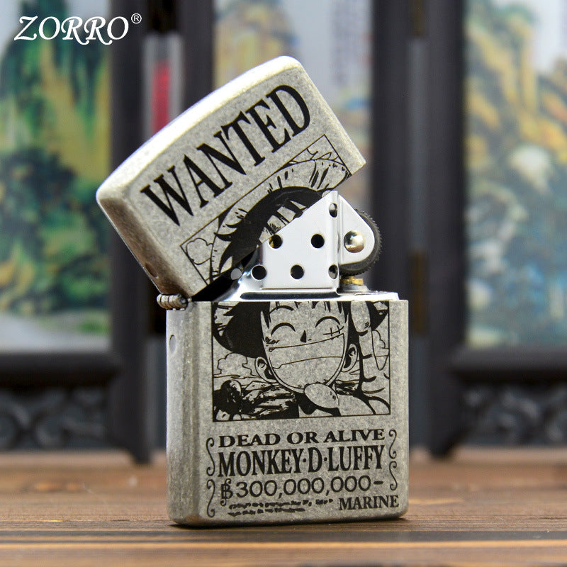 ZORRO Zoro Ancient Silver Pirate King Luffy Kerosene Lighter - V.I.P Digital Presence