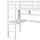 Twin Loft Bed with built-in desk and bookcase of three compartments, Guardrails and Ladder,White - V.I.P Digital Presence