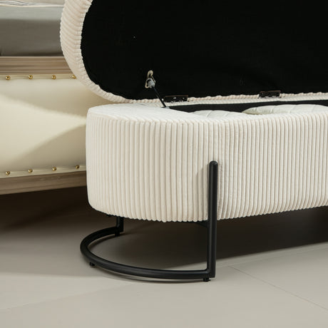 COOLMOR storage Ottoman chair with safety hinge and soft cushion fabric storage Ottoman stool (beige) - V.I.P Digital Presence