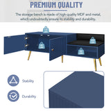 Modern Shoe Storage Bench with Hidden Storage and Upholstered Cushions for Bedside, Living Room and Entryway (Navy) - V.I.P Digital Presence