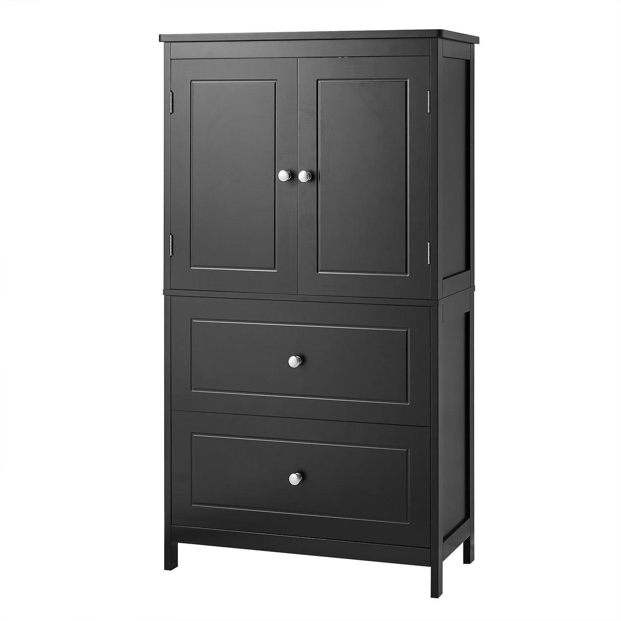 Bathroom Storage Cabinet, Cabinet with Two Doors and Drawers, Adjustable Shelf, MDF Board, Black - V.I.P Digital Presence