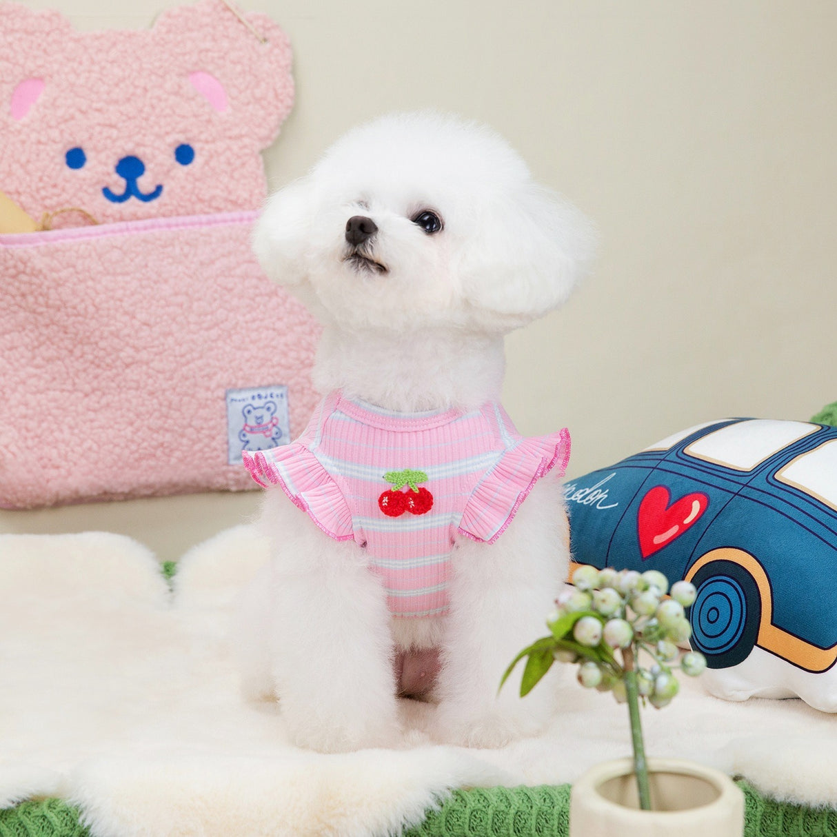 Spring/Summer Dog Clothing Little Cherry Flying Sleeves Tank Top - V.I.P Digital Presence