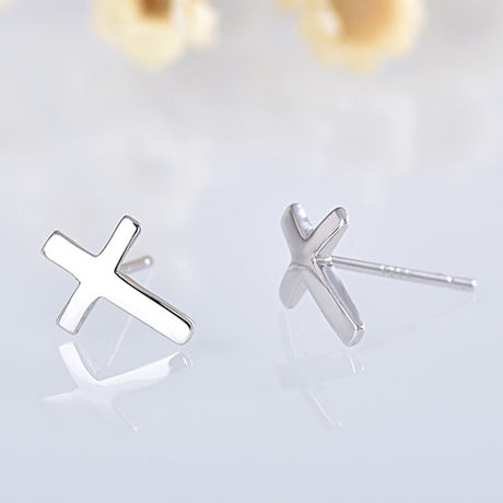 S925 sterling silver earrings fashionable earrings for women smooth cross earrings - V.I.P Digital Presence