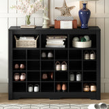 ONTREND Sleek Design 24 shoe cabinet, modern shoe cabinet with curved base, high-quality multifunctional side panel, black - V.I.P Digital Presence