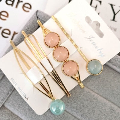 4PCS Korea Fashion Metal Hairpins Imitiation Pearl Colorful Beads Hair Clips for Women Irregular Geometric Hair Accessories - V.I.P Digital Presence