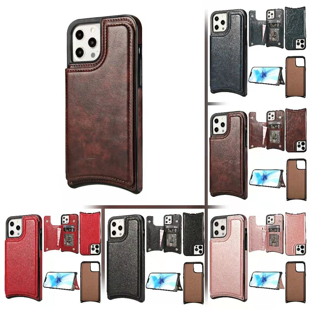 Funda de cuero para teléfono iPhone 14 Crazy Horse Funda para teléfono Apple 13 Creative max skin Funda protectora con tarjeta insertable