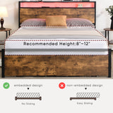 Large bed frame with storage headboard and 2 drawers, LED light bed, charging station, metal platform bed - V.I.P Digital Presence