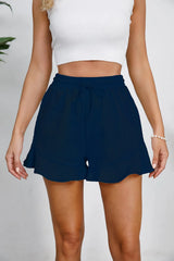 Women's cotton and linen shorts with ruffled edges and drawstring casual pants for women - V.I.P Digital Presence