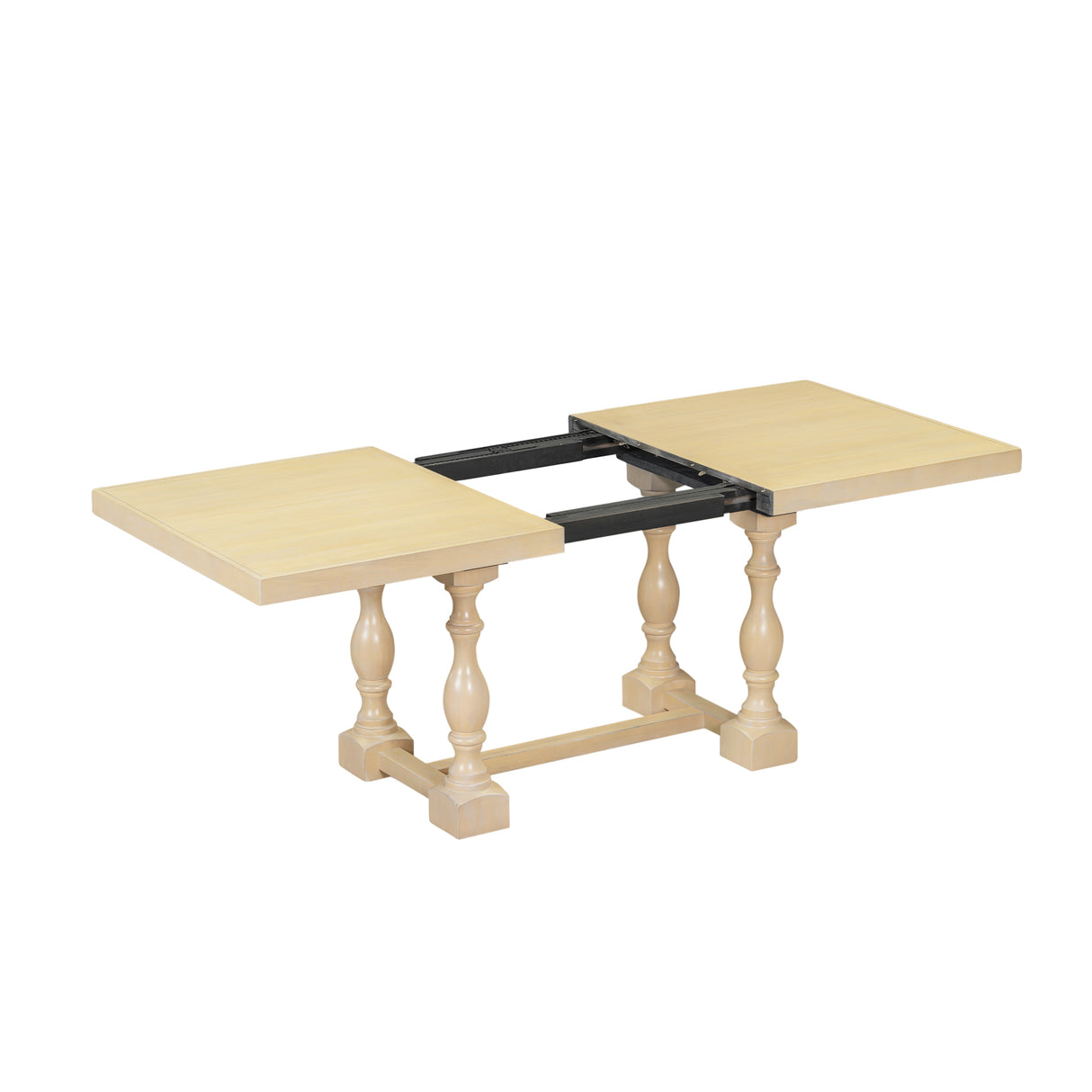 Traditional 6-Piece 78inch Trestle Extendable Dining Table Set with One 18inch Removable Leaf Padded Dining Chairs Bench,Natural - V.I.P Digital Presence