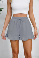 Women's cotton and linen shorts with ruffled edges and drawstring casual pants for women - V.I.P Digital Presence
