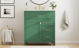 30-Inch Green Bathroom Vanity with Ceramic Sink and Ample Storage - Ideal Choice for Small Bathrooms - V.I.P Digital Presence
