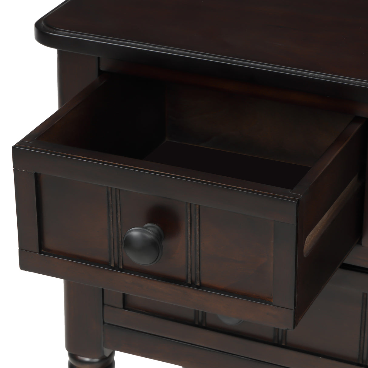 TREXM Narrow Console Desk, Ultra Thin Sofa Table with Three Storage Drawers and Living Room Bottom Shelves (Espresso) - V.I.P Digital Presence