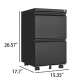 Metal 2 drawer mobile file cabinet with lock, 25.6-inch high legal/letter size file storage cabinet  black - V.I.P Digital Presence