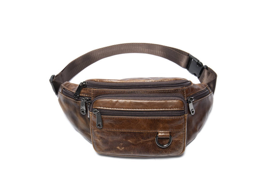 Men's sheepskin waist bag outdoor black mobile phone sheepskin bag leisure sports crossbody chest bag - V.I.P Digital Presence
