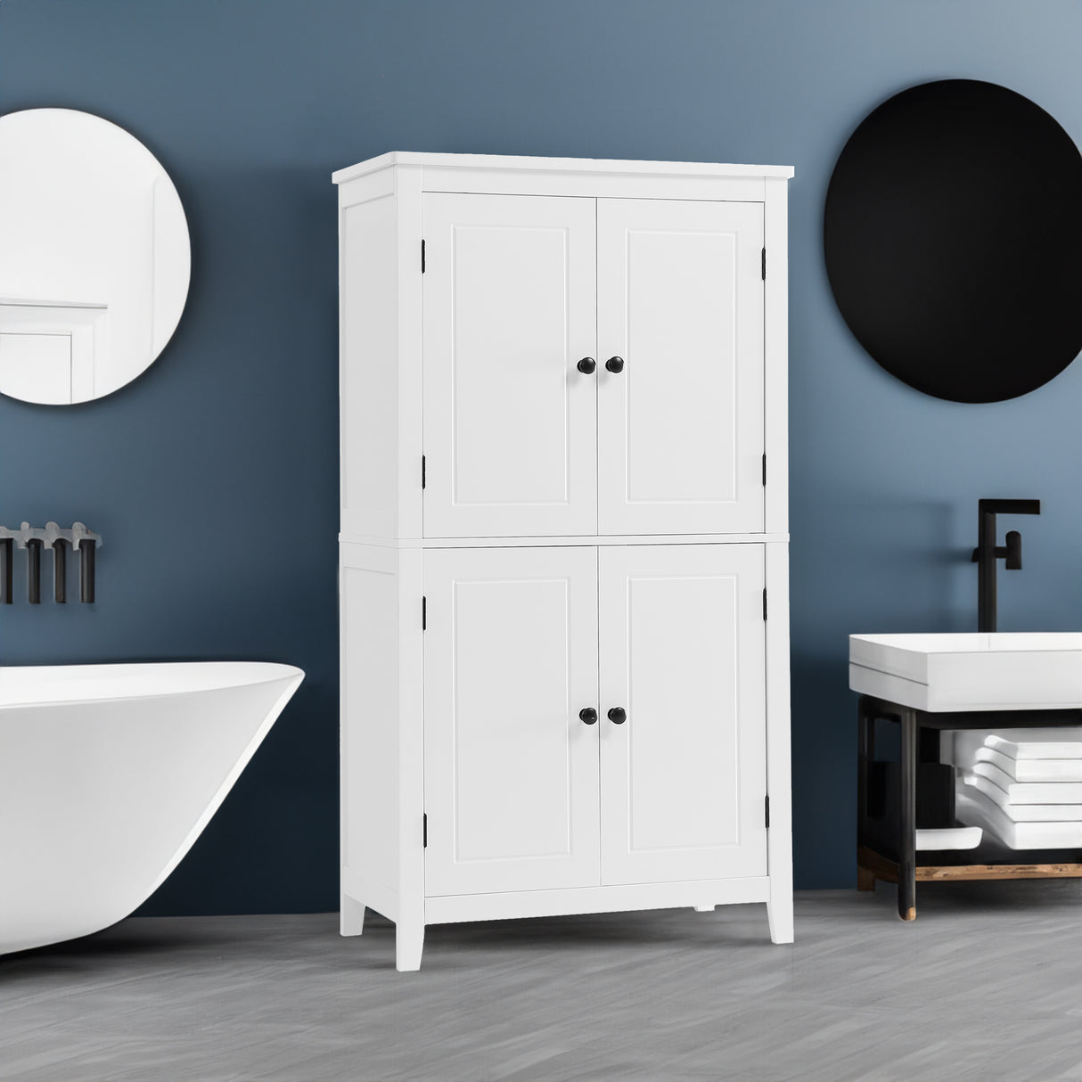 Bathroom floor storage cabinet, bathroom storage unit, 4-door independent cabinet, adjustable shelf, adaptive shelf, white - V.I.P Digital Presence