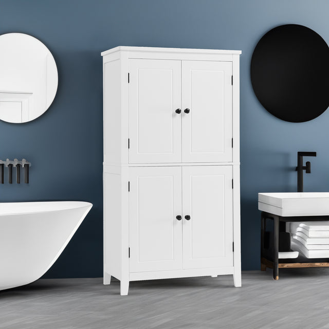 Bathroom floor storage cabinet, bathroom storage unit, 4-door independent cabinet, adjustable shelf, adaptive shelf, white - V.I.P Digital Presence