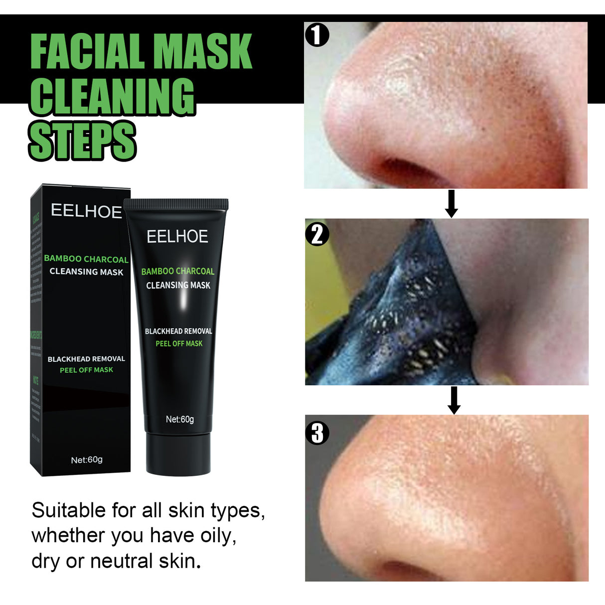Bamboo Charcoal Blackhead Removal Mask, Deep Cleanse Pores And Acne T-Zone Oil Control With A Peel Mask - V.I.P Digital Presence