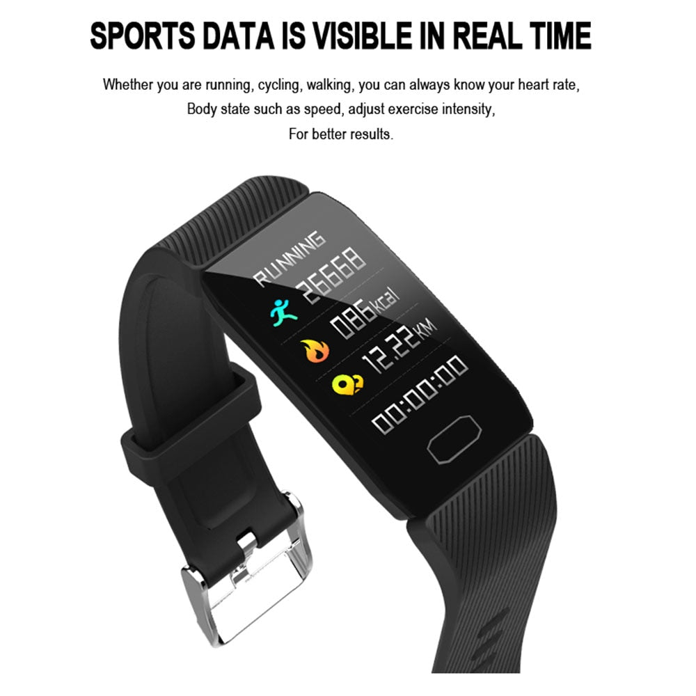 1.14 Pulsera inteligente con monitor de ritmo cardíaco, presión arterial y clima, reloj inteligente resistente al agua para hombres, mujeres y niños.